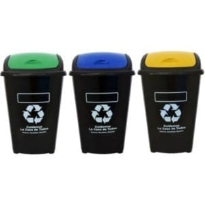 Pack 3 basureros ecológicos amarillo, verde y azul 30 lts.