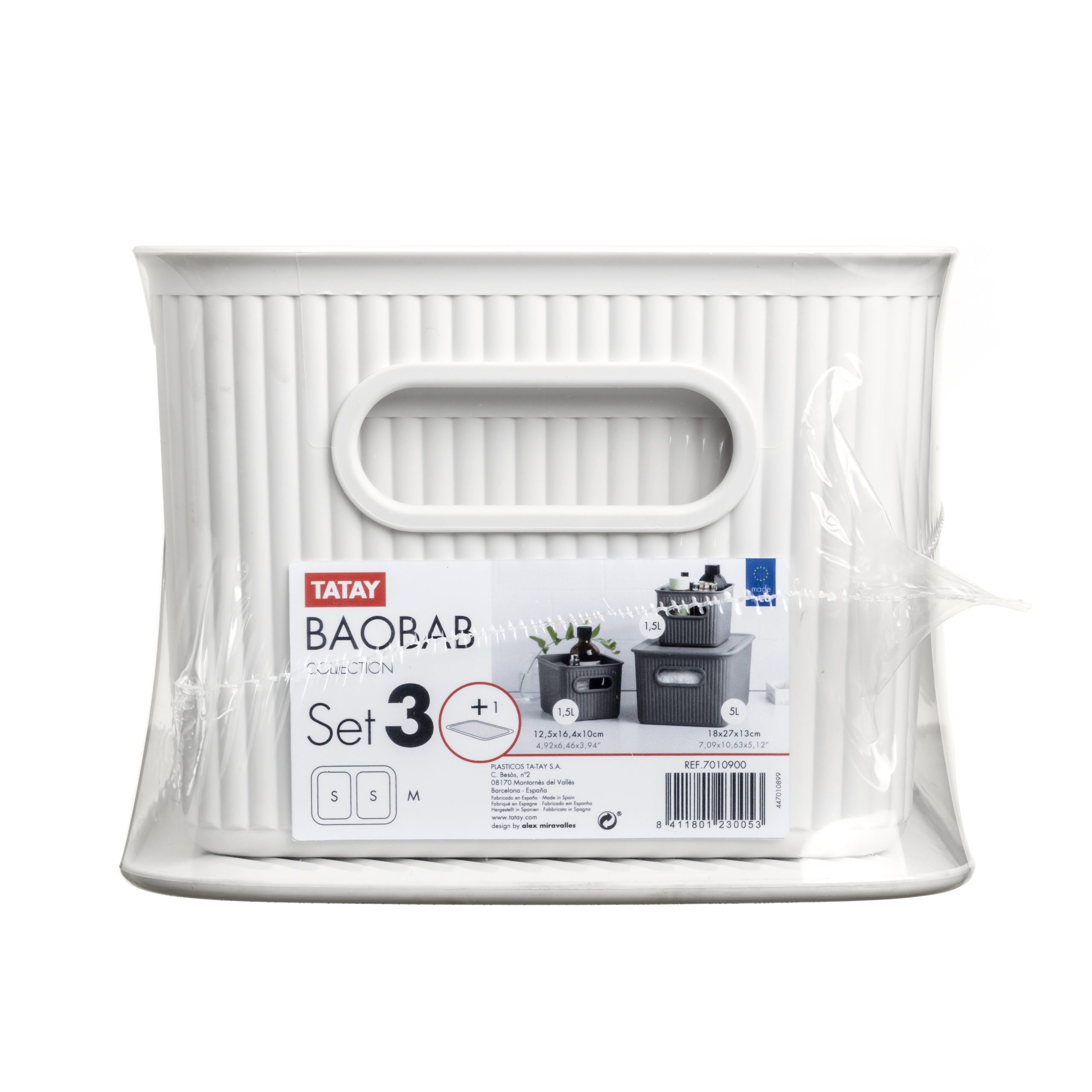 Set 3 Cestas 5L+1,5L+1,5L+Tapa BAOBAB Blanco - Imagen 2